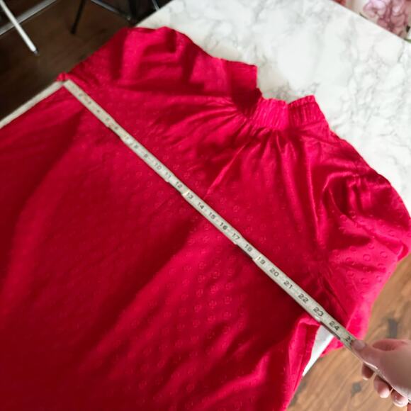 LOFT Red Mock Neck Tie Back‎ Long Sleeve Circle Jacquard Blouse women's size XL - Picture 10 of 10